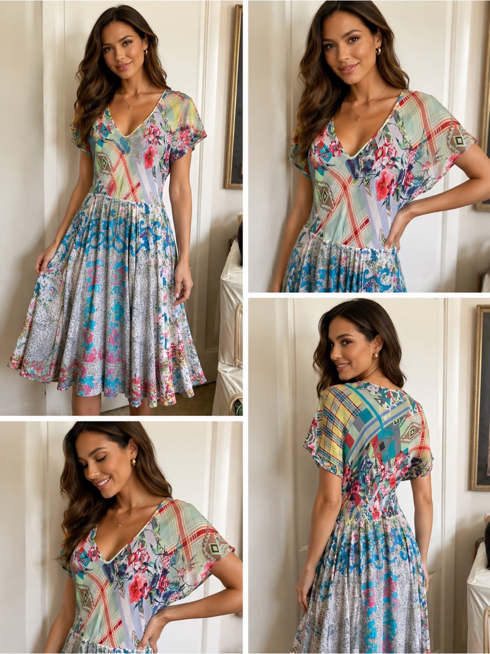Johnny Was 100% Chupra rayon, multicolored dress. Slip on. Sz. M